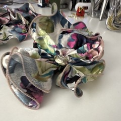 Women’s Multicolor Floral Flower Fabric Bow Hair Clip Barrette Metal Clip-On