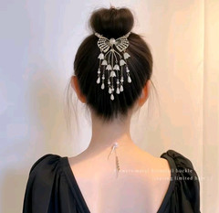 Flower Pearl Tassel Hair Clip Rhinestone Butterfly Bun Holder Women Hair Pin