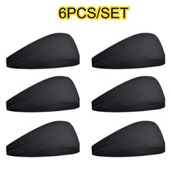 6PCS Men Women Sport Headband Moisture Wicking Sweat Band Elastic Wide Hair Band