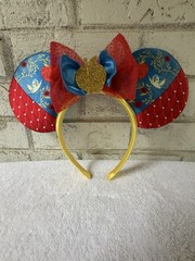 Disney Princess Snow White Mickey Mouse Ears Bow Glitter Satin Headband