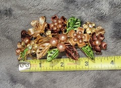 Faux Pearl Flower Barrette French Clip – Gold Green Copper