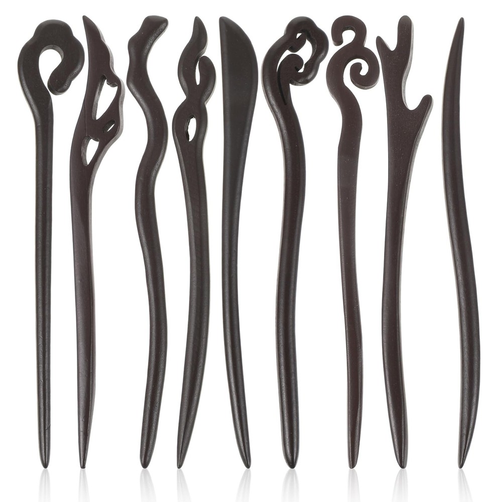 9PCS Wooden Hair Sticks for Women, Vintage Chinese 1 Count (Pack of 9), Brown