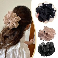 Black Large Chiffon Claw,Clip Hair Bow Size 1 Count (Pack of 1),