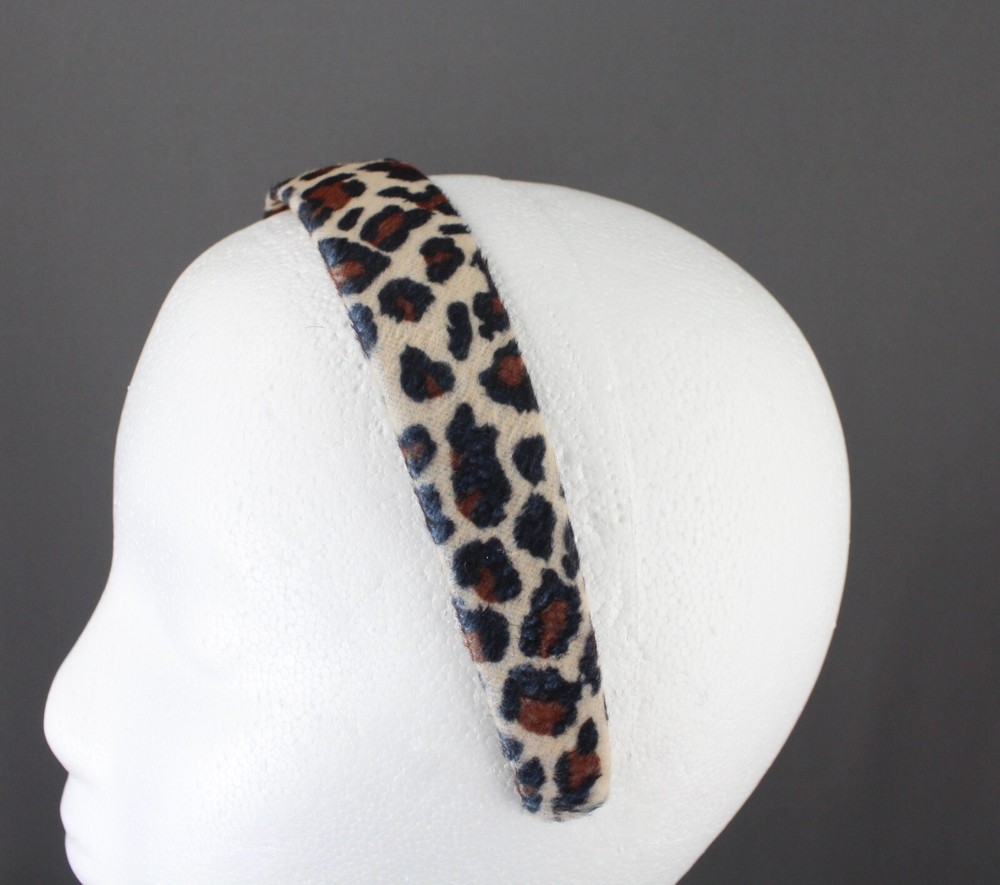 Tan Brown cheetah faux fur animal print headband hair band 1 1/8″ wide leopard