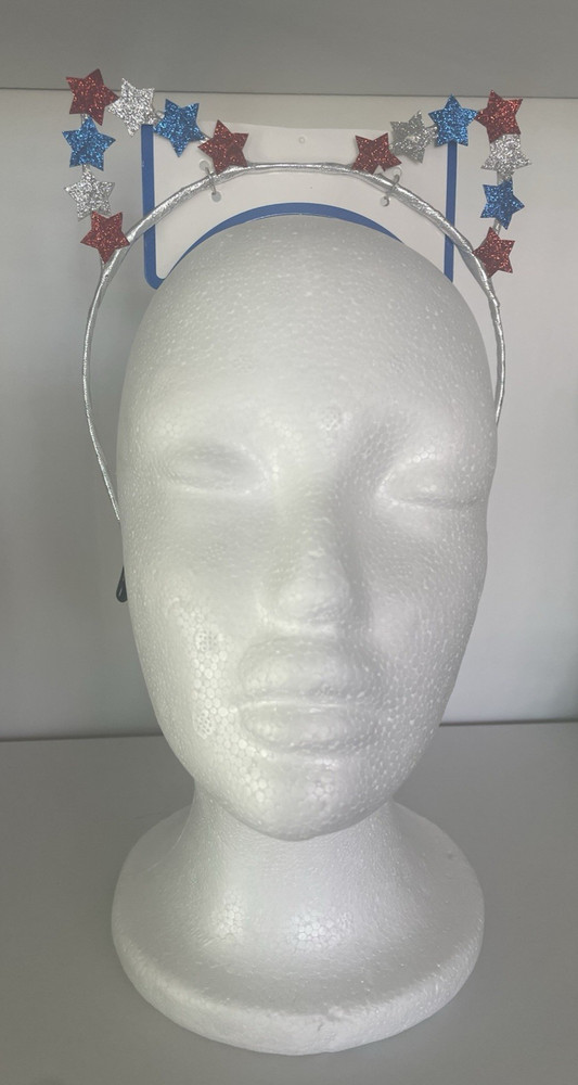*ADULT PATRIOTIC METAL 4TH OF JULY RED WHITE BLUE STAR HEADBAND SPARKLE
