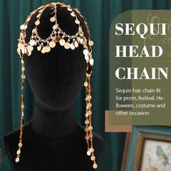 Sequin Head Chain Gold Headpiece Cap Festival Costume Headband for Women