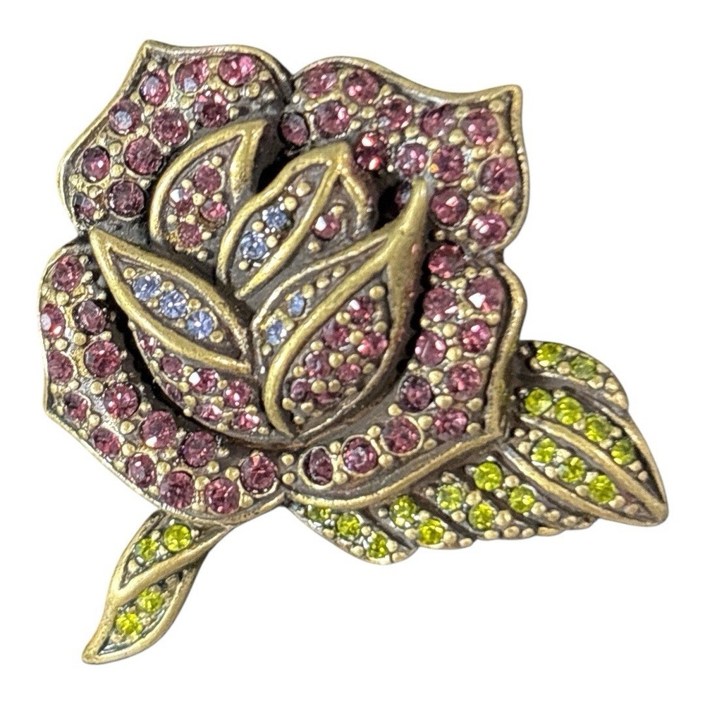 NIB La Vintage Kathy Levine Purple Pave Crystal Rose Hair Clip Antique Bronze