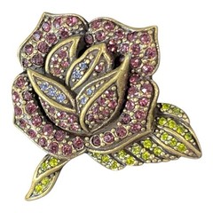 NIB La Vintage Kathy Levine Purple Pave Crystal Rose Hair Clip Antique Bronze