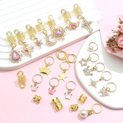 156Pcs Pink Crystal Loc Dreadlocks Jewelry Gold Hair Jewelry for Braids Multi Sh