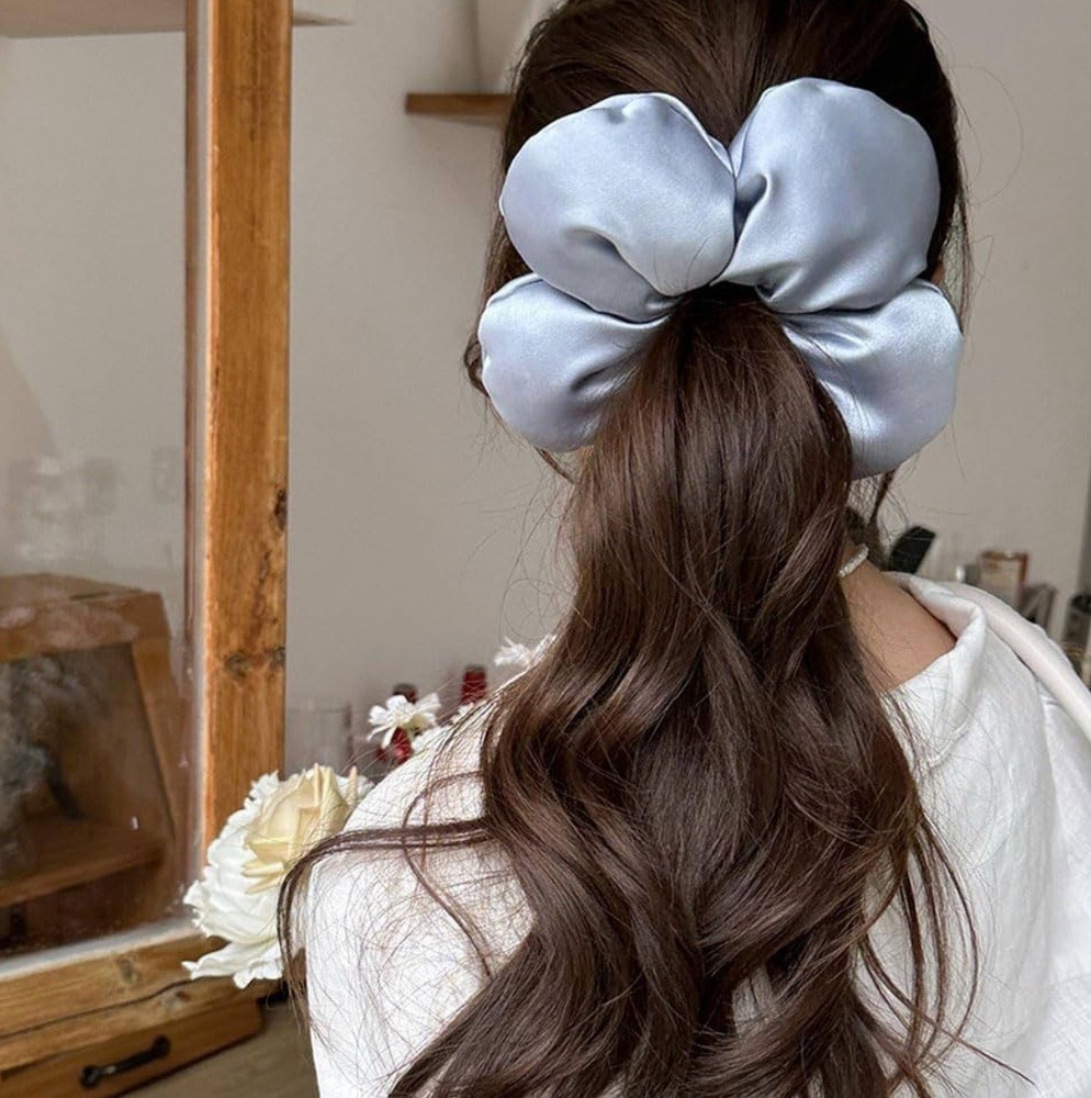 Blue Flower Hair Scrunchie For Teens & Kids Super Cute Hair Scrunchie Accessory