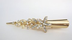 Gold or silver clear or ab crystal flower metal alligator hair clip