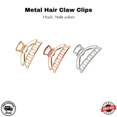 3PC Metal Hair Claw Clips | Gold Silver Rose Gold Medium Thick Hair Clip