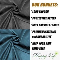 2 Pcs Hair Bonnets for Women Satin, Soft Elastic Band One Size, Black + Green