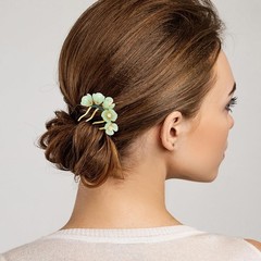 2pcs Jade Flower Hairpins Retro Traditional Side Combs Hanfu Bun Updo Holders Gr