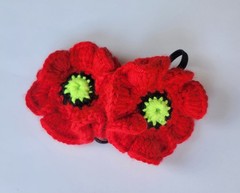 2 Ct Hand Made Bright Red Poppy Flower Hair Tie – Floral Accessory