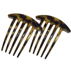 Parcelona French Medium Interlocking 5 Teeth Celluloid 3 Inch; 7.5 cm, Brown