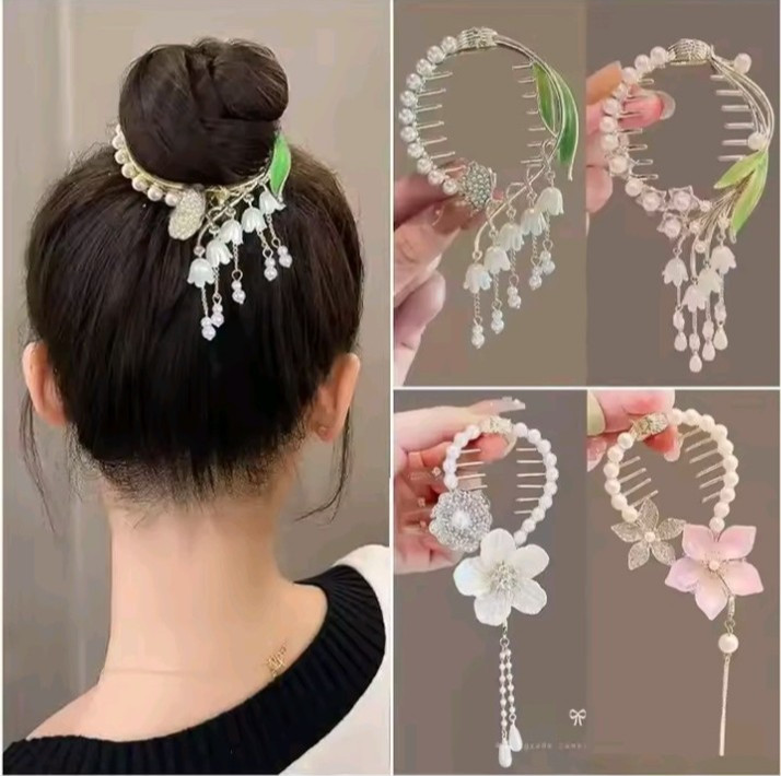 Flower Pearl Tassel Hair Clip Rhinestone Butterfly Bun Holder Women Hair Pin