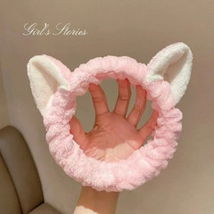 1pc Cute Cat Ear Plush Makeup Headband Soft Hair Band Pink Girl Accessories