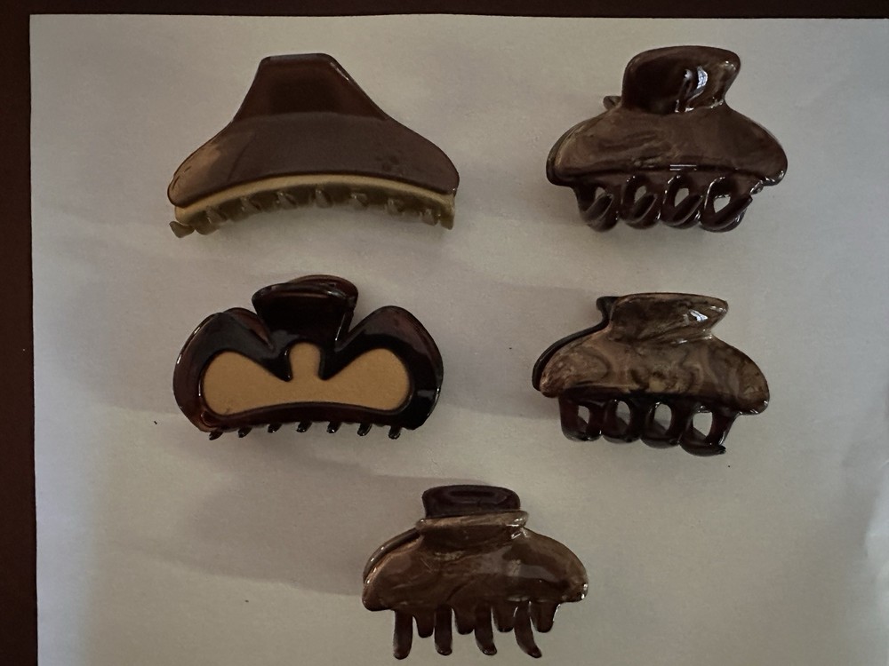Vintage Tortoise Shell Hair Claw Clips Lot Of 5 Mixed Shapes Brown Acetate