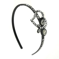 12 PCS Black Ribbon Headband with Silver & Color Stones