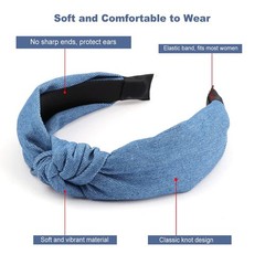 Denim Wide No-Slip Fashion Boho Turban Elastic Headbands – Blue Jean Knotted …