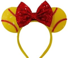 Softball Inspired mickey Minnie’s Ears Headband Softbalk MomDisneyland HANDMADE