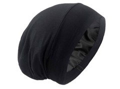 Hair Bonnet / Sleep Cap Black Satin Lined Adjustable Cap – For Men & Women