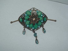TEAL PLASTIC GEM & RHINESTONE METAL BUN HOLDER WRAP METAL STICK HAIR ACCESSORY