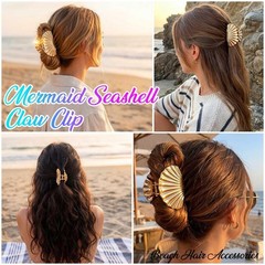 Pecieco Gold Shell Metal Claw Clips Seashell Hair 1 Count (Pack of 3),
