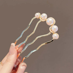 2pcs U Shaped Pearl Hair Pins Elegant Metal Fork Hair Clips for Women