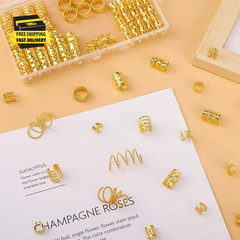 110 Pcs Gold Hair Jewelry for Braids and Dreadlocks – Metal Rings, Cuffs, Clips