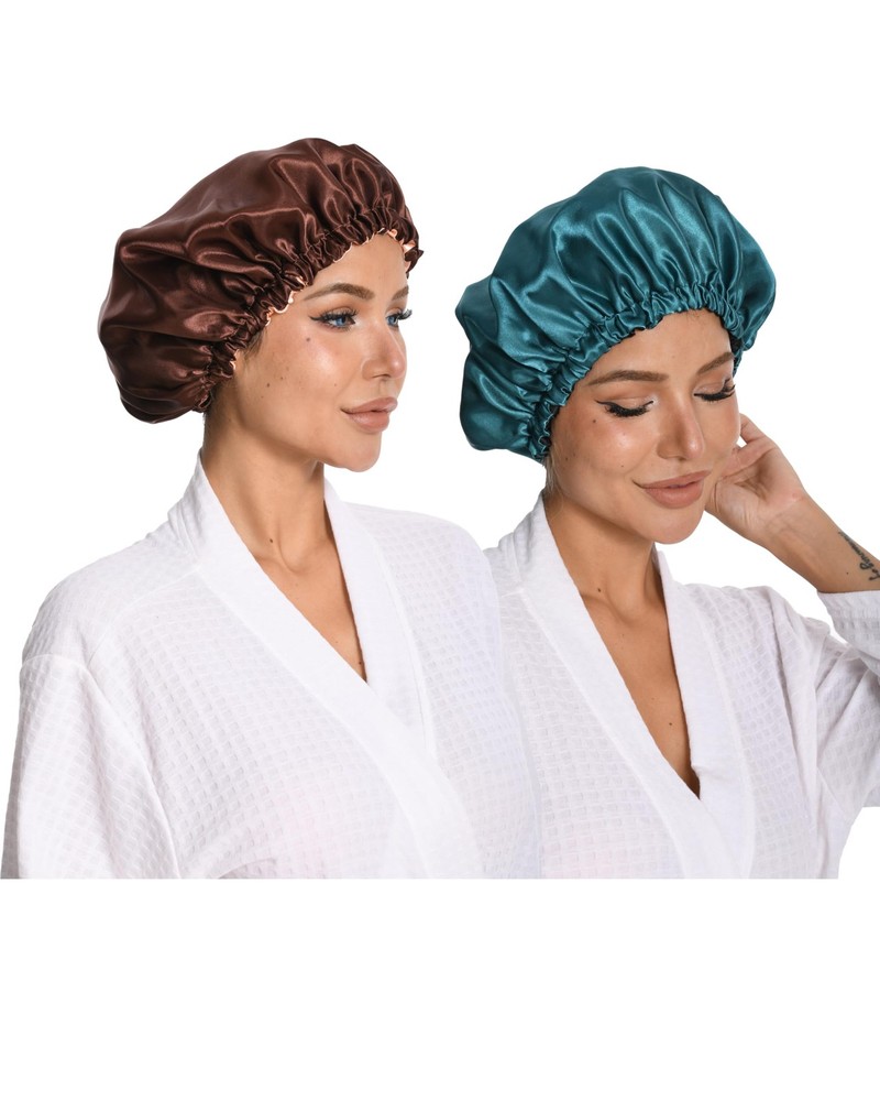 WHITECONCH Silk Bonnet for Sleeping 2-Pack, Double Sided One Size, Blue+brown
