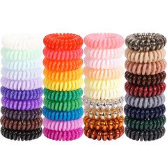 Spiral Hair Ties – 40Pcs Solid Colorful Phone Cord Ponytail Holder Spiral Elasti