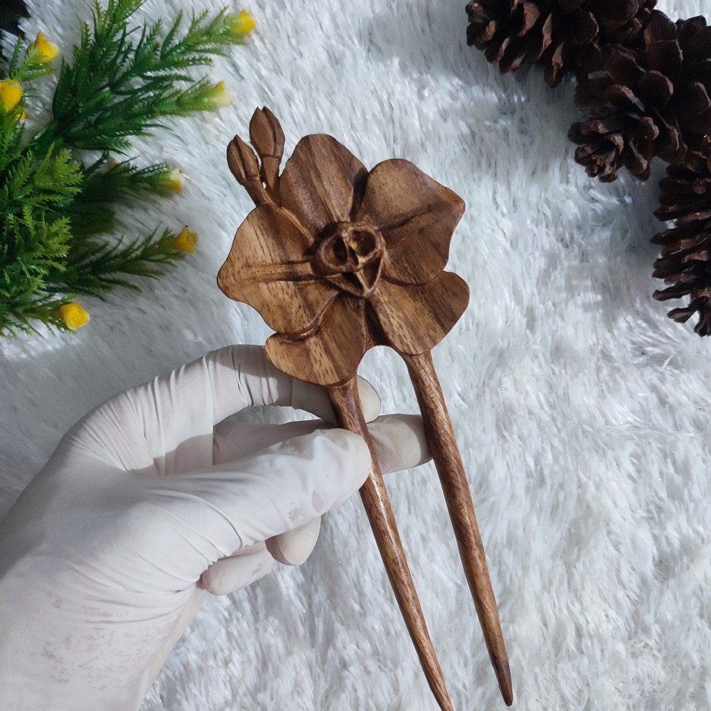 Handmade Orchid hair pin hair stick hair fork | Wooden Hair accessory Gifts