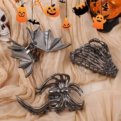 KFHENSOMR 3Pcs Large Metal Spider Bat Hand Hair 1 Count (Pack of 3), Black