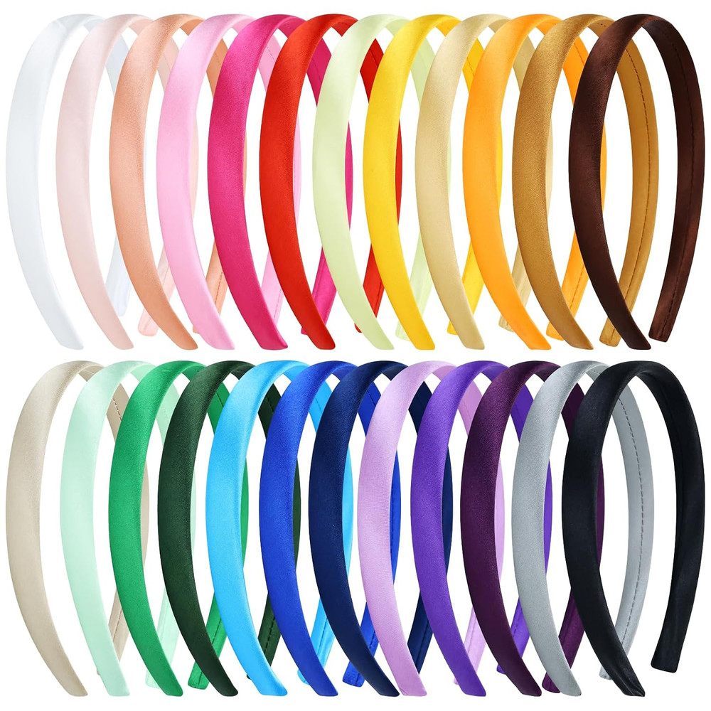 24 Pieces Candy Color Width 1.5Cm/0.6″ Plastic Headbands Satin Wrapped Blank Pla