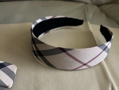 Vintage Burberry Check Nova Plaid Headband With Hair Barrette Clip Made France