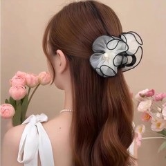 Rannyrena Large Bows Mesh Hair Clips 1 Count (Pack of 1), Pearl Flower Set
