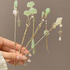 Temperament Bamboo Tassel Hair Sticks Gold Alloy Elegant Flower Hairpins for Wom