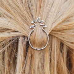 Lot of 2 PURAVIDA “Live Free” Pineapple Silver Hair Barrettes Brass NEW!