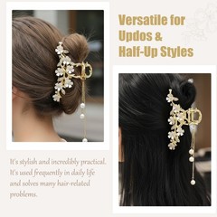 Flower Hair Clips for Women, Floral Claw 1 Count (Pack of 1), Gold