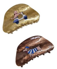 Anthropologie Euro Pups Dog Hair Claw Set of Two Blonde Brown Multi-Color New