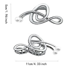 4 PCS Musical Note Pearl Hair Clips, Large Metal 4 Count (Pack of 1), Silver
