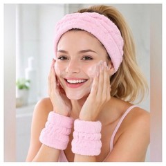 Conair Wash & Prep 3pc Spa Headwrap & Wrist Band Set – Pink