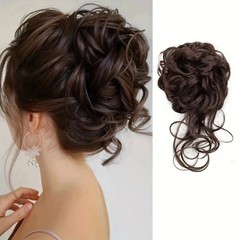 Synthetic Messy Curly Hair Bun Elastic Scrunchie Fluffy Hair Piece for Women