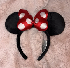 Disney Minnie Mouse Ears Headband Black Ears Red Bow White Polka Dots