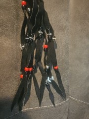 Original Hair Glove Black Leather Ponytail Holder Wrap Red Beads Silver Roses