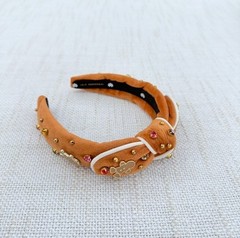 Lele Sadoughi Gingerbread Man Velvet Knot Headband Crystal Christmas EUC
