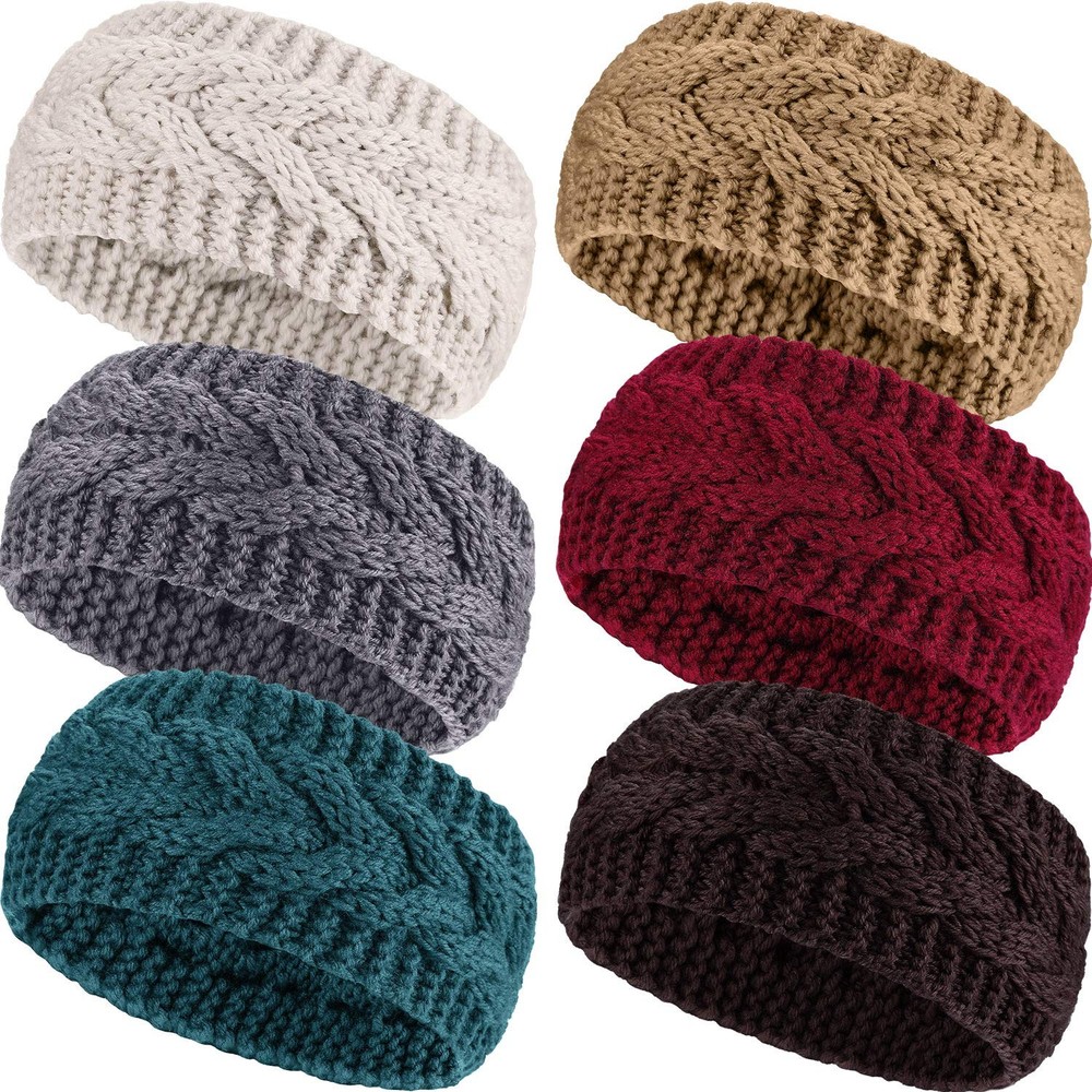 Pangda 6 Pieces Women’s Cable Knitted Headbands, Winter Chunky Ear Warmers Suita