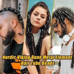152PCS Vikings Hair Jewelry Norse Runes Tube Beads, Metal Clips Cuffs Rings, Acc